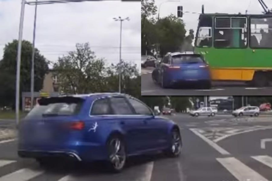 Audi RS 6 ντριφτάρει στην πόλη και καταλήγει σε τραμ! (video)