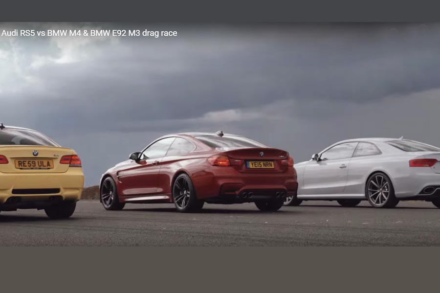 Εκκίνηση Audi RS 5 vs BMW M4 και M3 E92 σε βροχή (video)