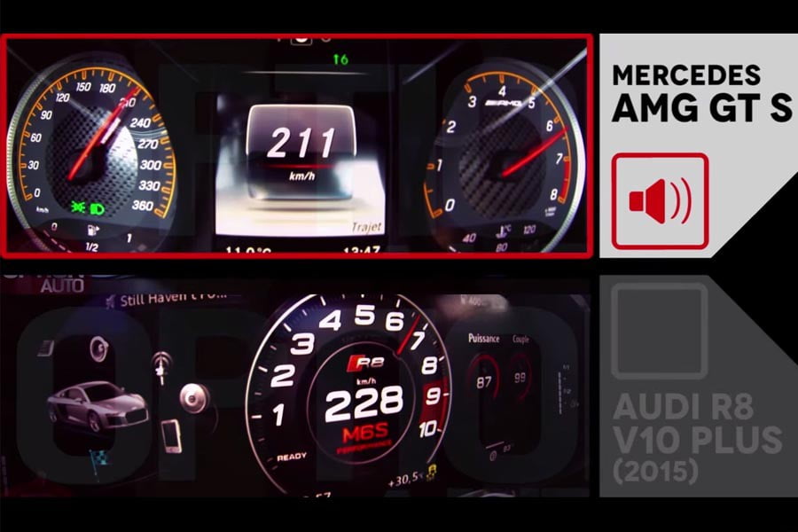 0-230 χλμ./ώρα με Mercedes-AMG GT S vs Audi R8 V10 Plus (video)