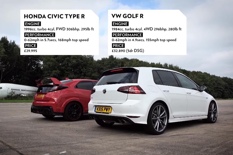 Κόντρα 0-400 μ. Honda Civic Type R vs VW Golf R (video)