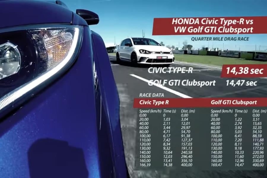 Honda Civic Type R VS VW Golf GTI Clubsport κόντρα στα 0-400 μ.