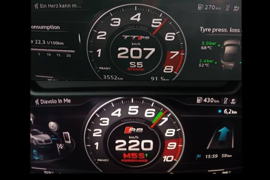Κόντρα Audi TT RS vs R8 V10 στα 0-220 χλμ./ώρα (video)
