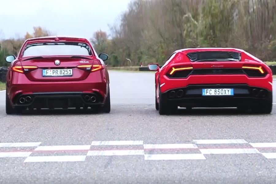 Alfa Romeo Giulia Q vs Lamborghini Huracan στα 0-300 χλμ./ώρα (+video)