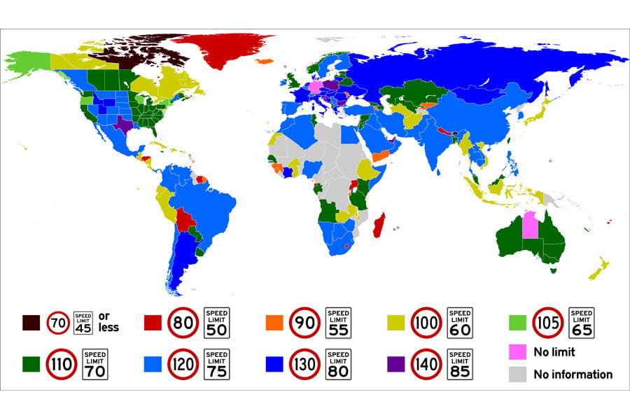 Τα όρια ταχύτητας σε όλες τις χώρες του κόσμου