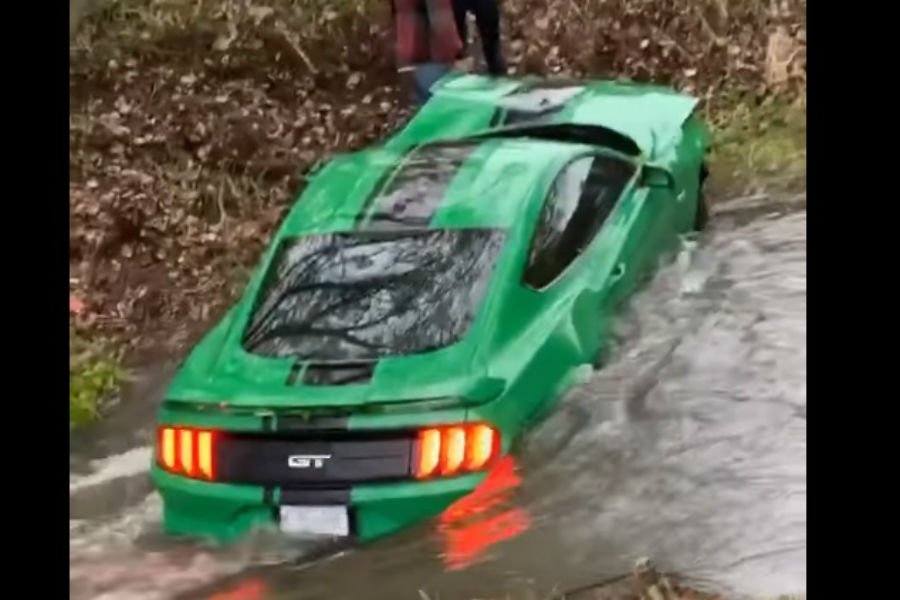 Mustang 3 ημερών κατέληξε σε ποτάμι (+video)