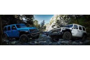 Rubicon 20th Anniversary editions: 2023 Jeep® Wrangler Rubicon 392 (left) and 2023 Jeep Wrangler Rubicon 4xe