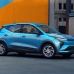 Front 3/4 of the Bolt EV LT in Marina Blue