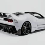 Ferrari V4X Spyder Venuum Concept | White elevated rear three-quarter view
