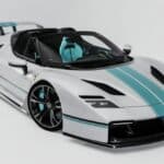 Ferrari V4X Spyder Venuum Concept | White and turquoise elevated front view  02